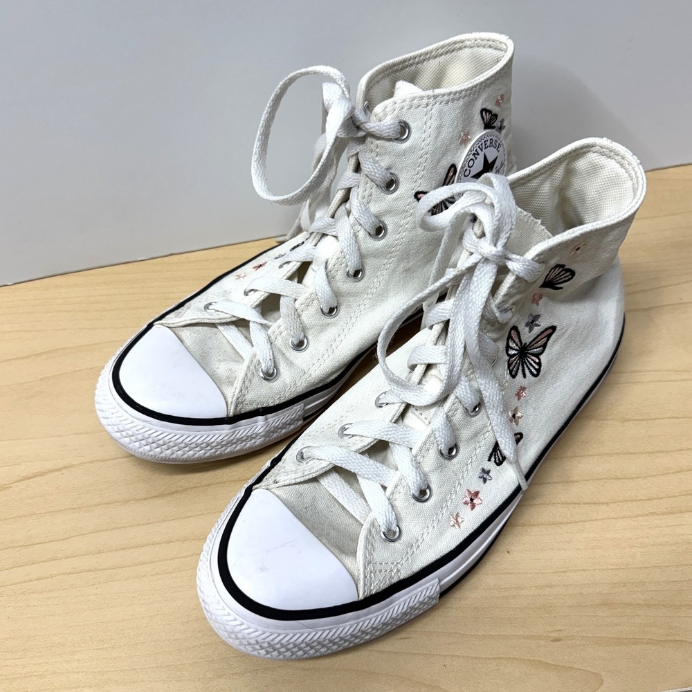 Converse Girl's Chuck High Top Sneakers Cream w Butterflies Size 6 Kid 38.5 Euro - Picture 5 of 9